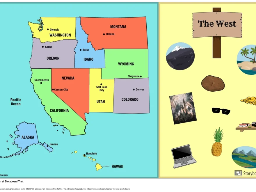 West Region Map Lesson States Capitals Storyboard That