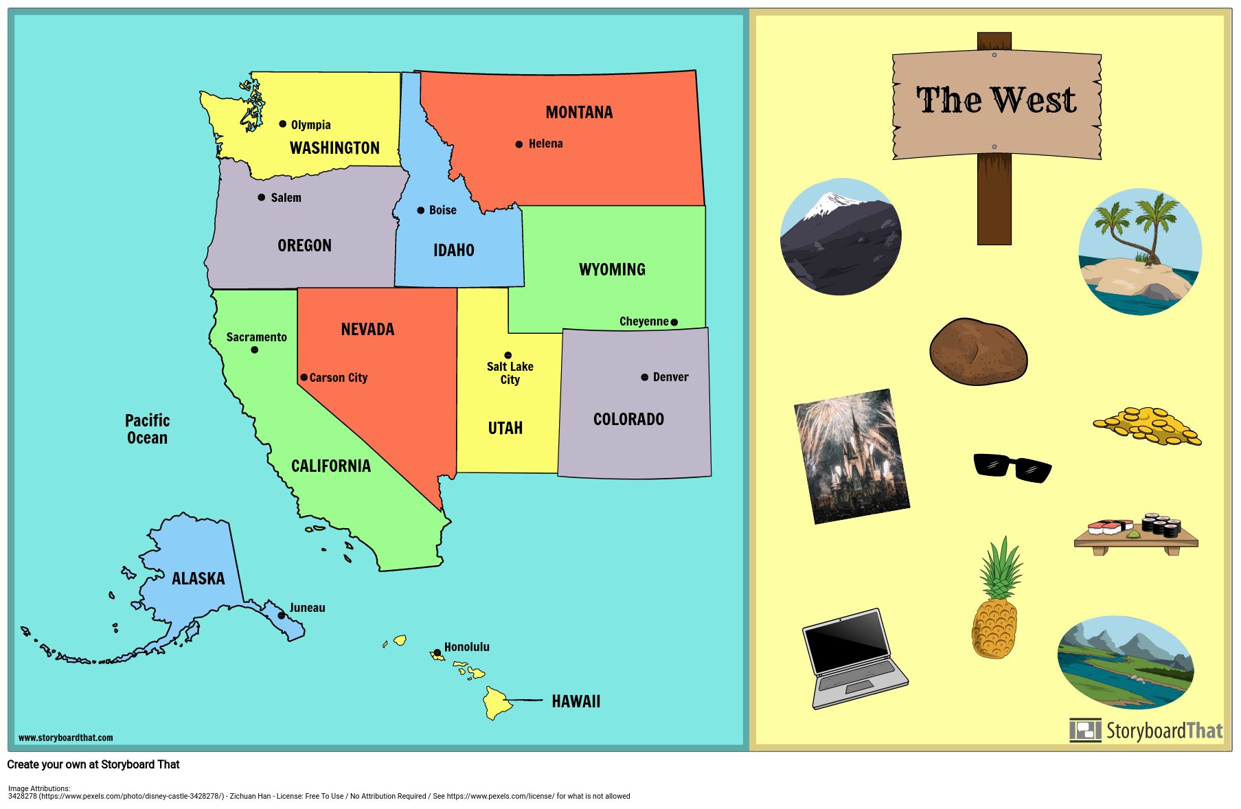 West Region Map Lesson States Capitals Storyboard That