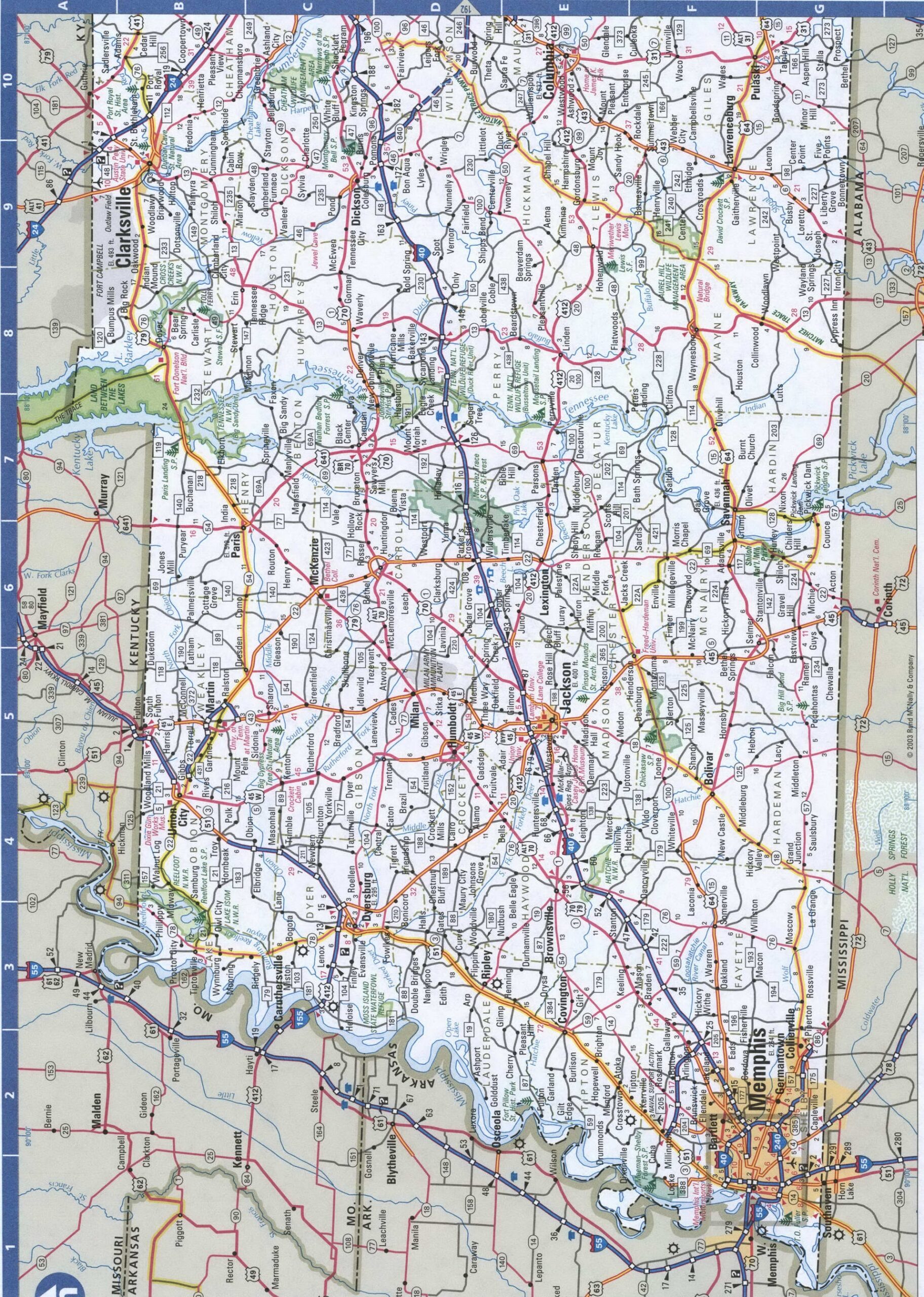Western Tennessee Roads Map West Tennessee With Cities And Highways