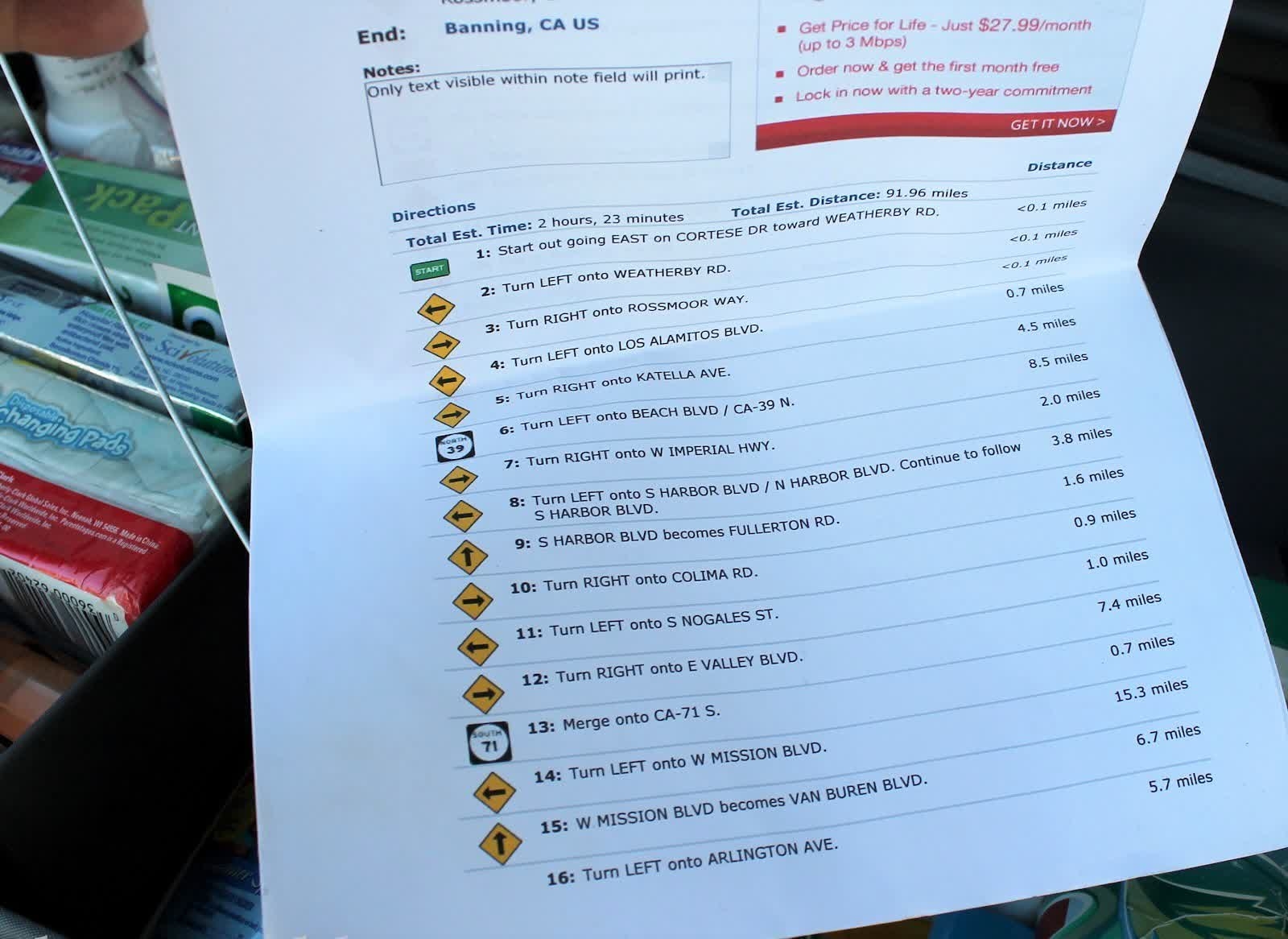 Free Printable Mapquest Driving Directions