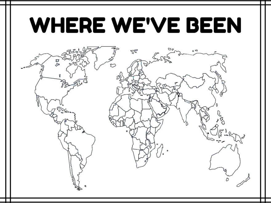 Where I ve Been A Blank Map Of The World outline Colorable Maps Printable Digital Print Coloring Sheets plus Where We ve Been Etsy