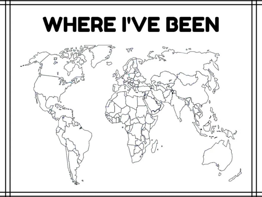 Where I ve Been A Blank Map Of The World outline Colorable Maps Printable Digital Print Coloring Sheets plus Where We ve Been Etsy