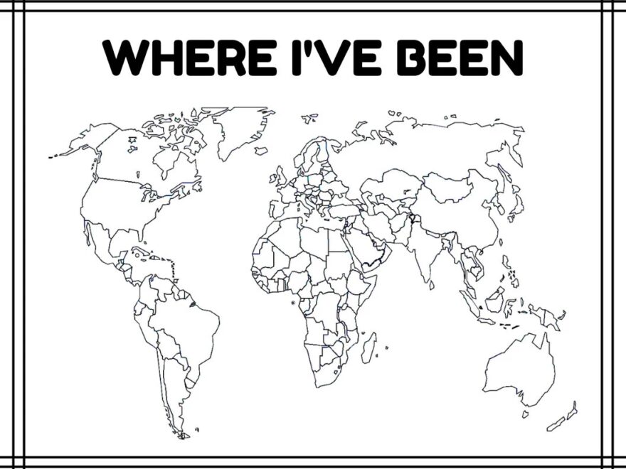Where I ve Been A Blank Map Of The World outline Colorable Maps Printable Digital Print Coloring Sheets plus Where We ve Been Etsy