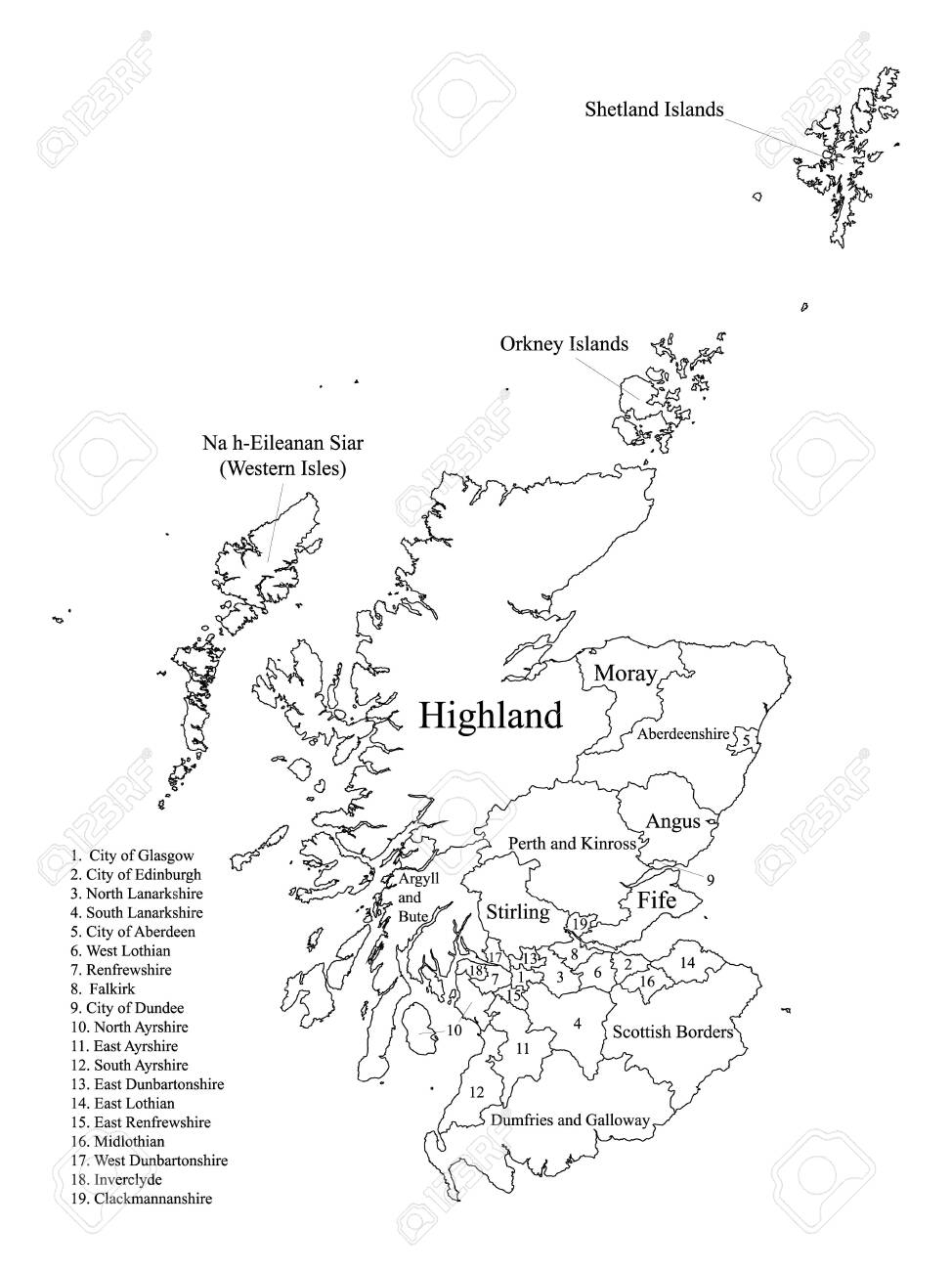 Black And White Printable Map Of Scotland