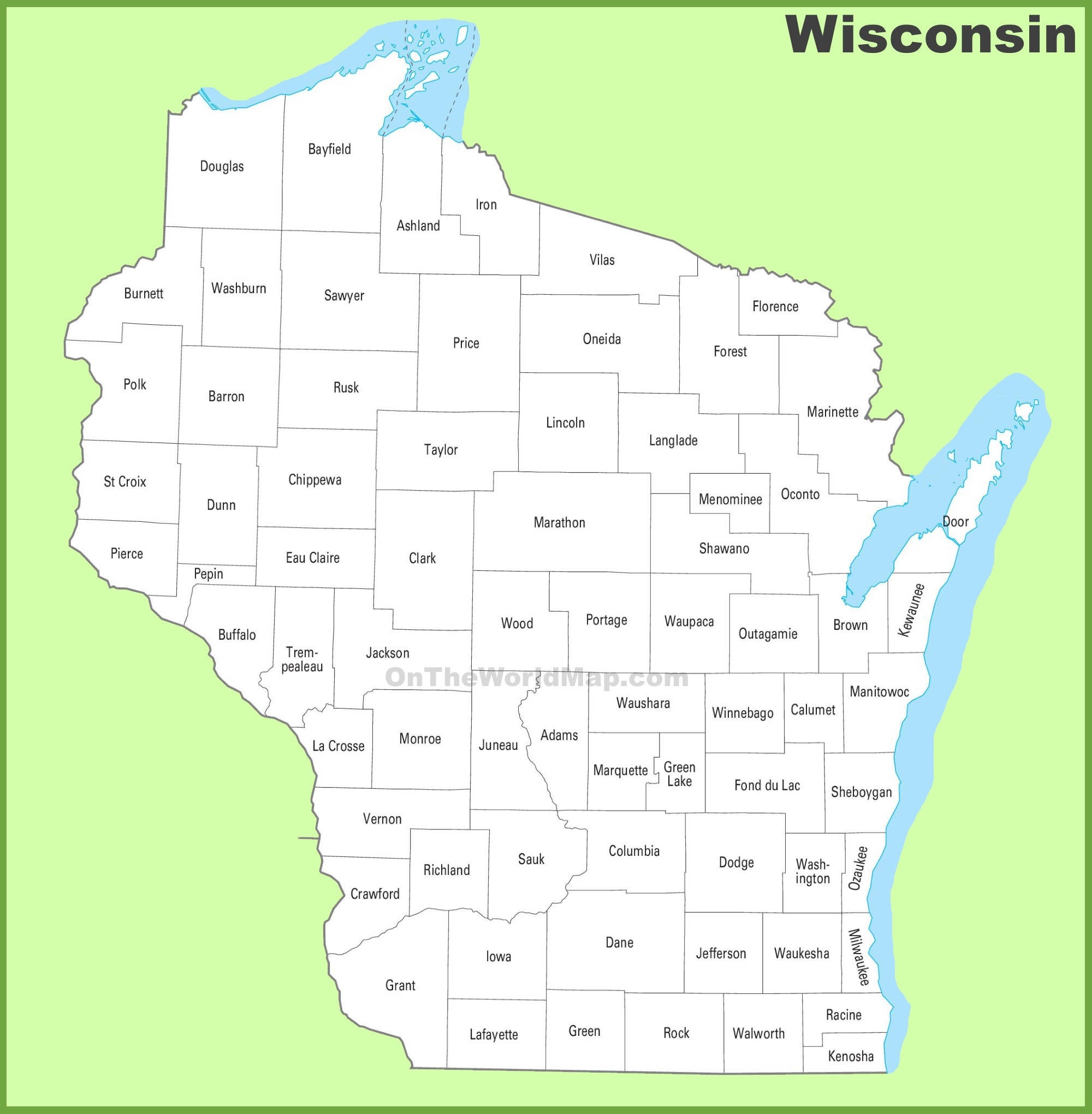 Free Printable Wisconsin County Map