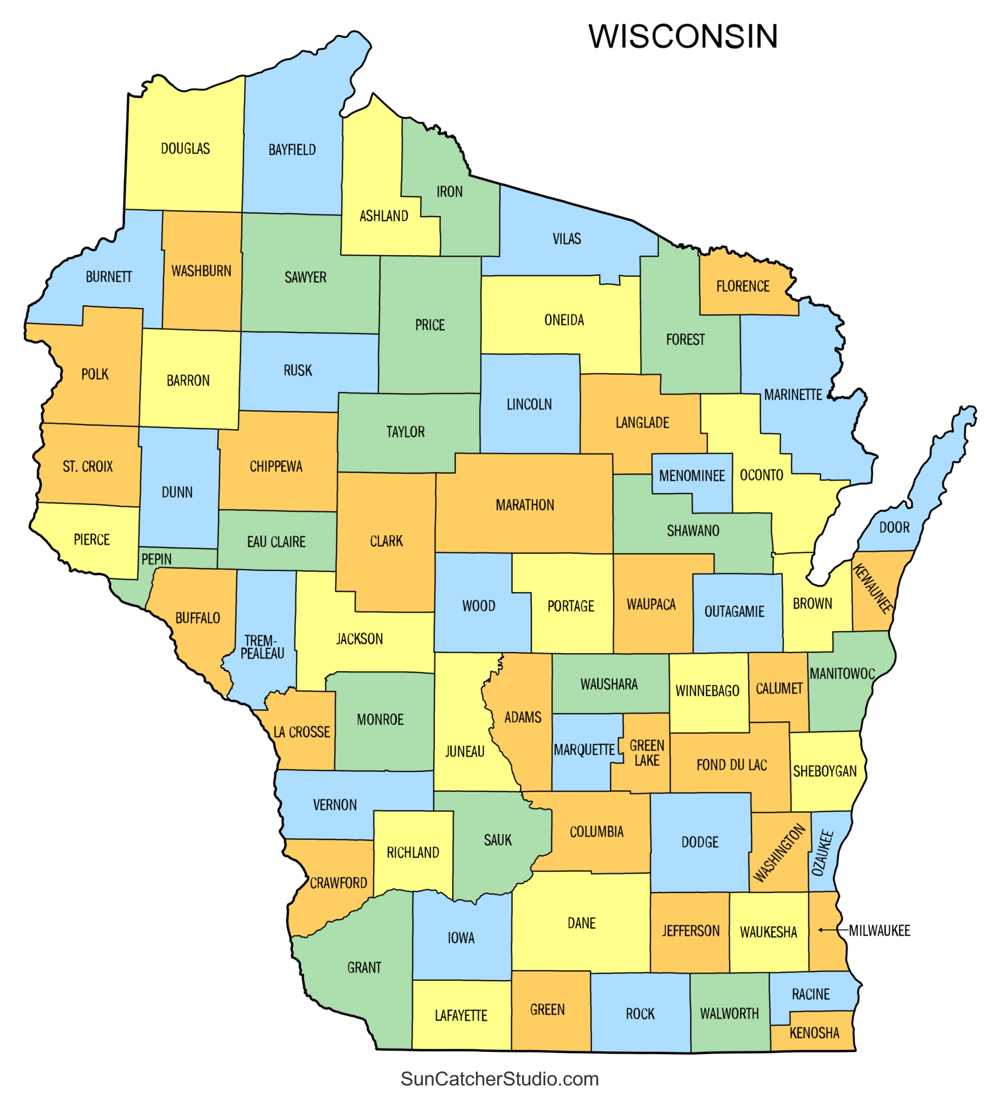Free Printable Map Of Wisconsin