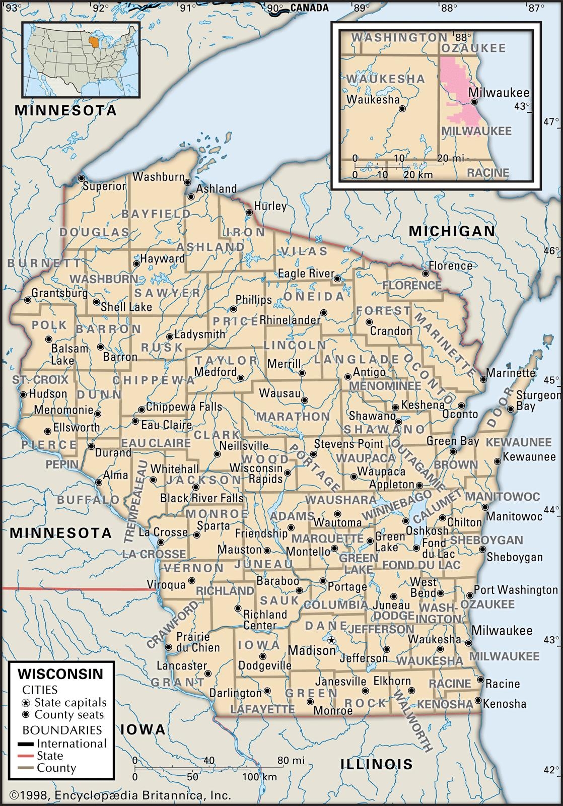Wisconsin County Maps Interactive History Complete List Worksheets Library