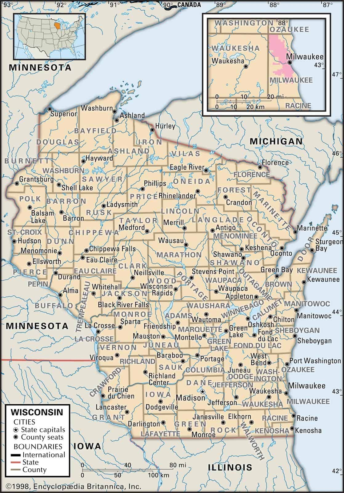 Printable County Map Of Wisconsin