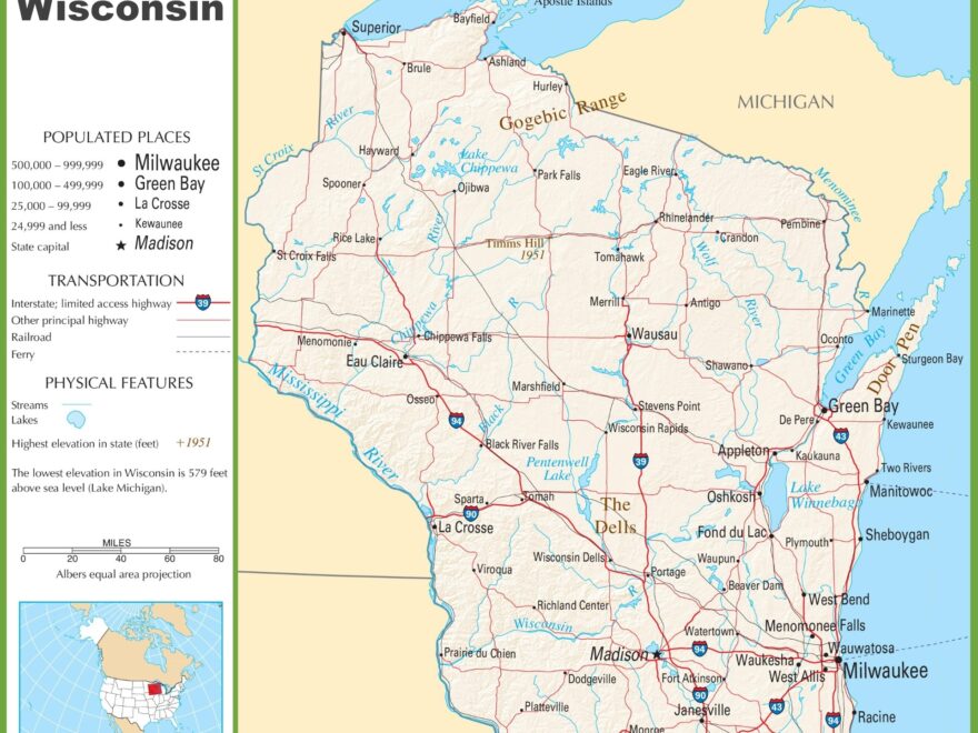 Wisconsin Highway Map Ontheworldmap