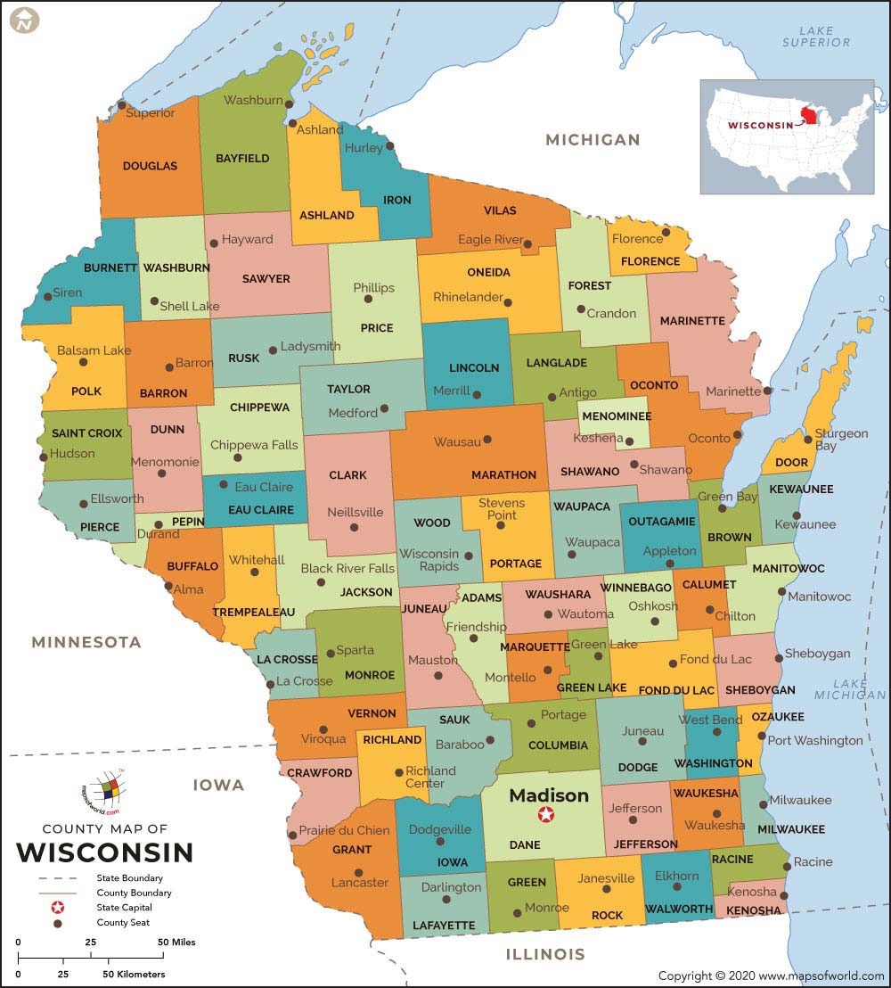 Wisconsin Latitude And Longitude Map