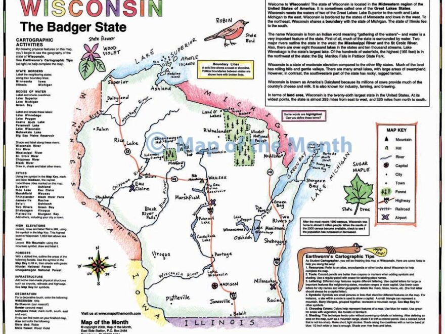 Wisconsin Map Blank Outline Map 16 By 20 Inches Activities Included