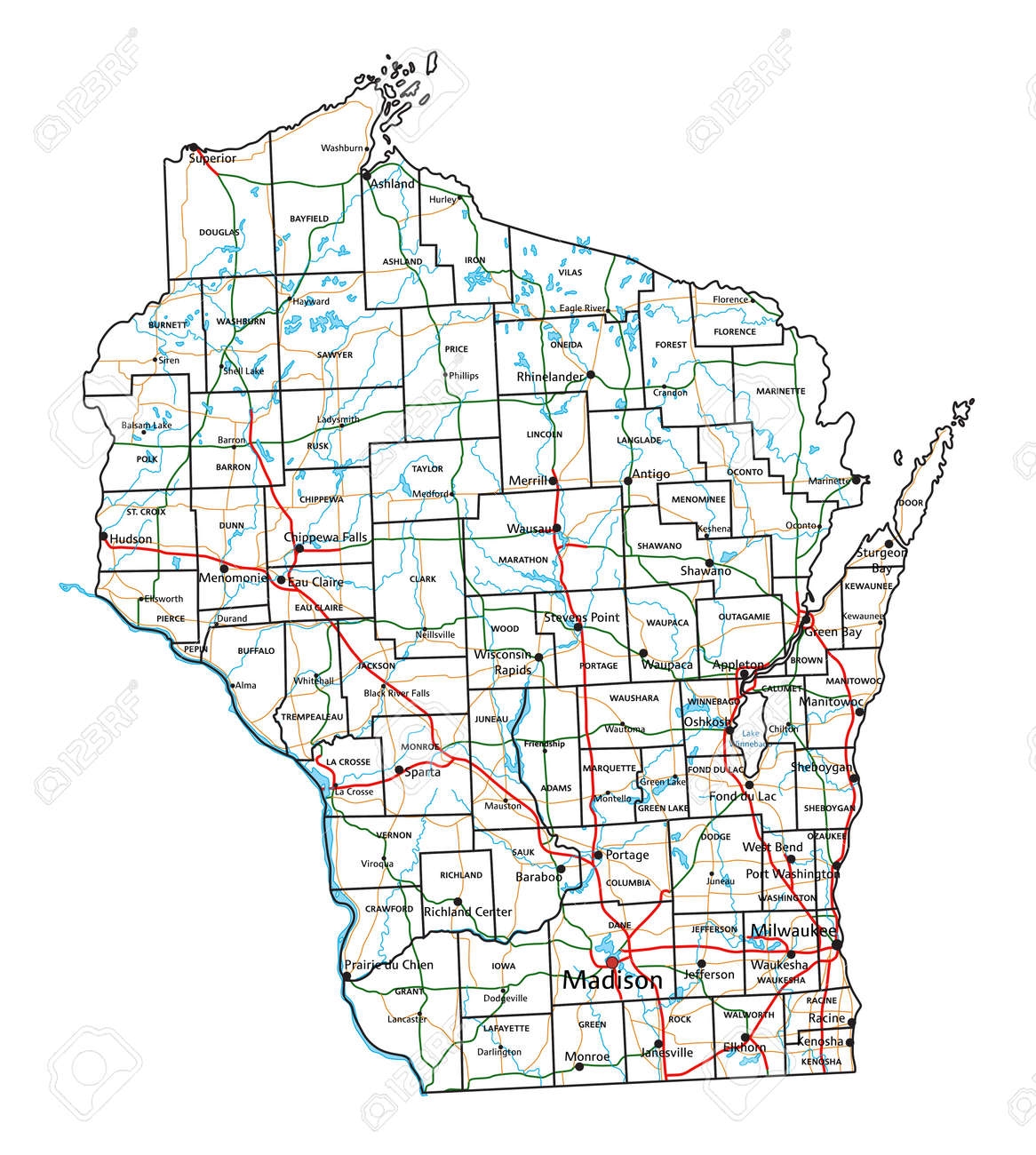 Printable Wisconsin Map With Cities