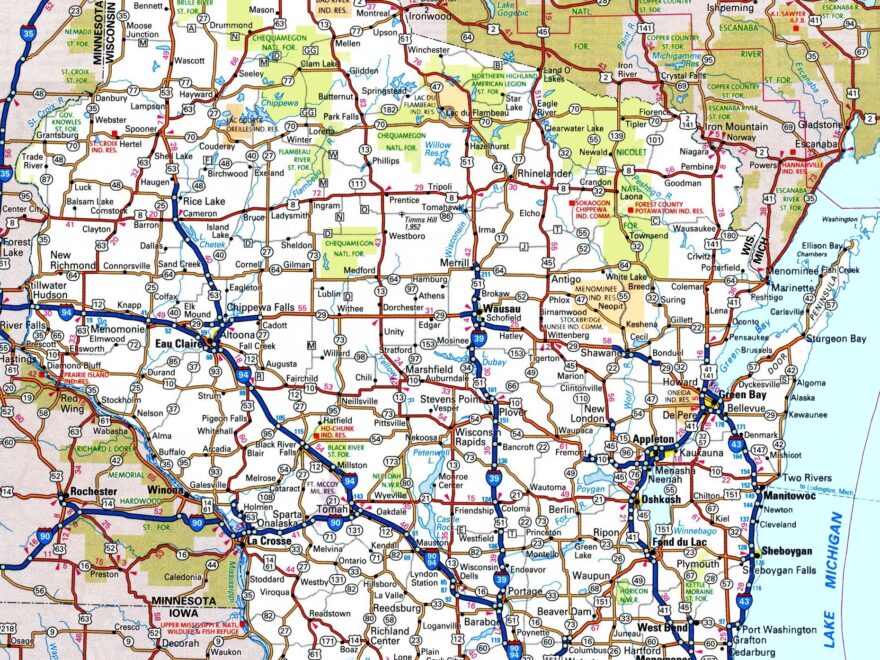 Wisconsin Road Map Ontheworldmap