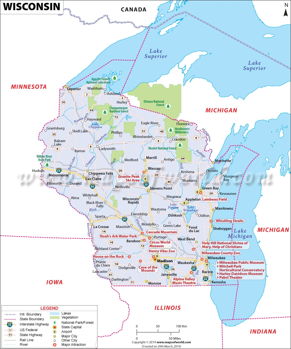 Wisconsin Printable Map For Kids