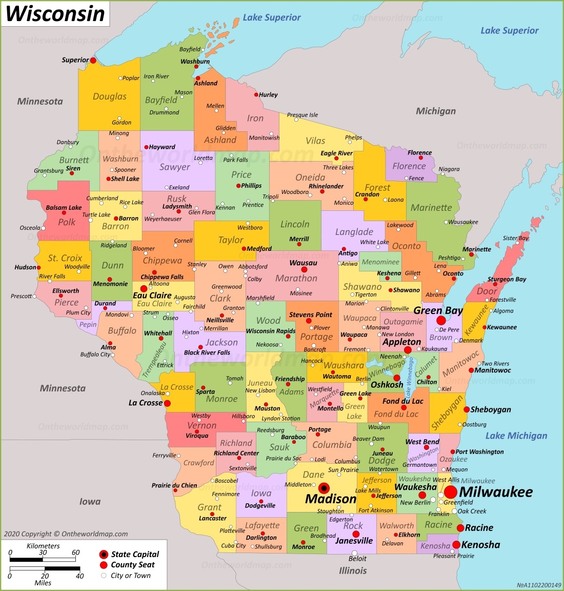 Large Printable Map Of Wisconsin