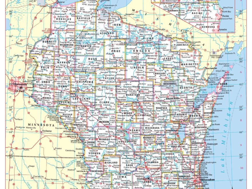 Wisconsin State Wall Map Large Print Poster 24 wx30 h Etsy