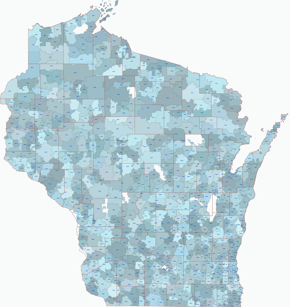 Wisconsin State Zip Codes Map Without City Name