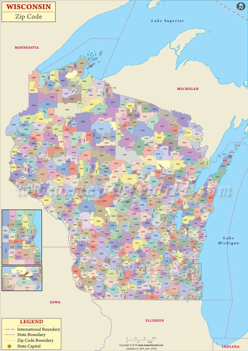 Wisconsin Zip Code Map Printable