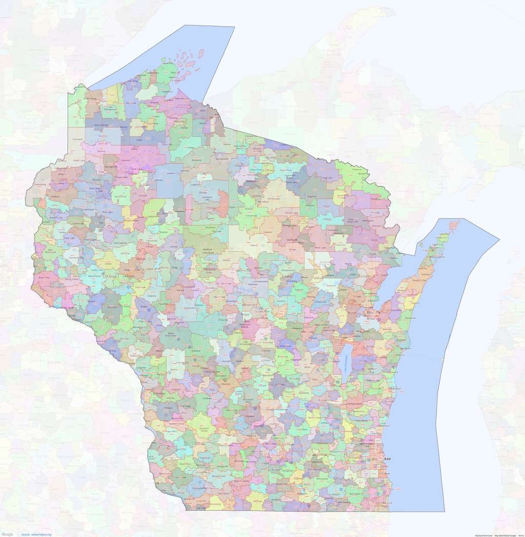 Wisconsin ZIP Codes Shown On Google Maps