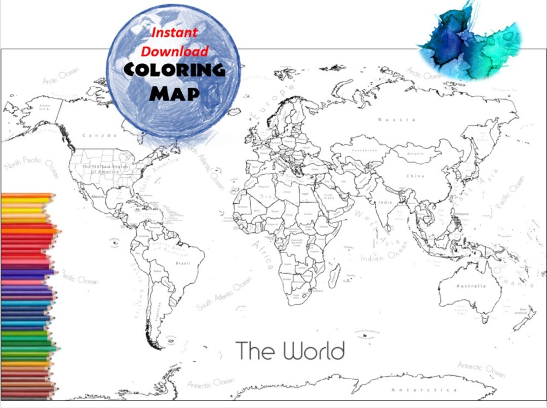 World Map Coloring Page World Sales Map Labeled World Map A4 And 8 5x11 Inch Coloring Book Countries Outline Map With Labels Etsy Hong Kong