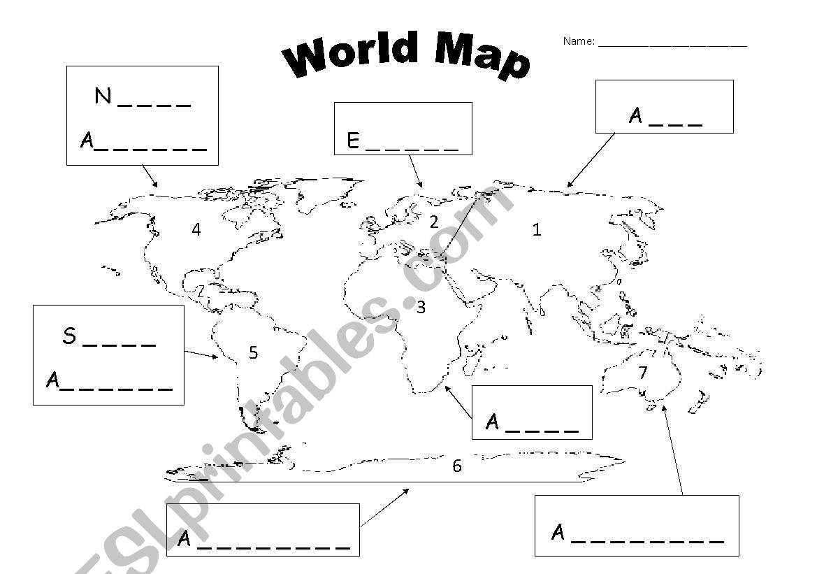 World Map Worksheet Printable