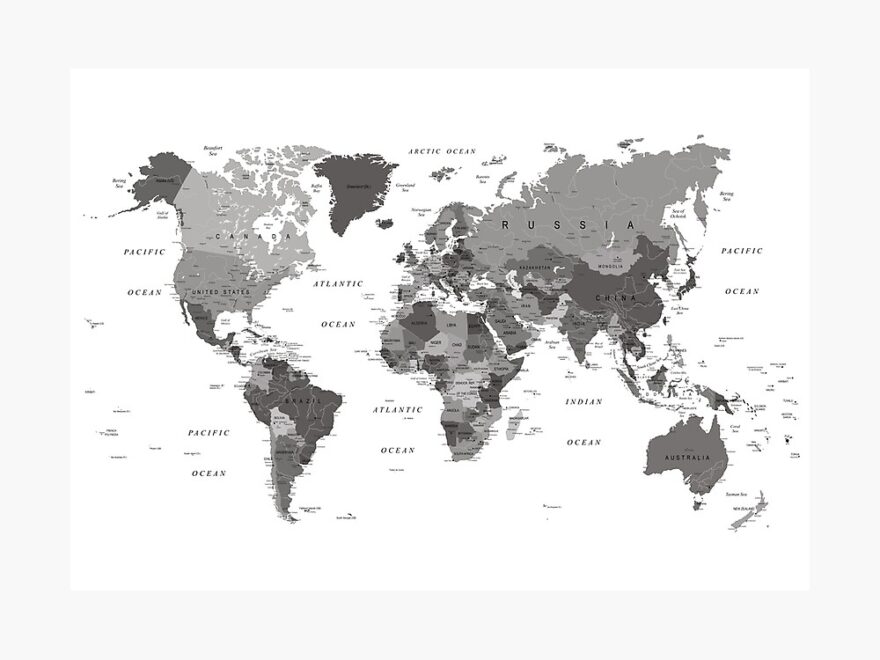 World Map In Black White And Grey Art Board Print For Sale By UrbanEpiphany Redbubble