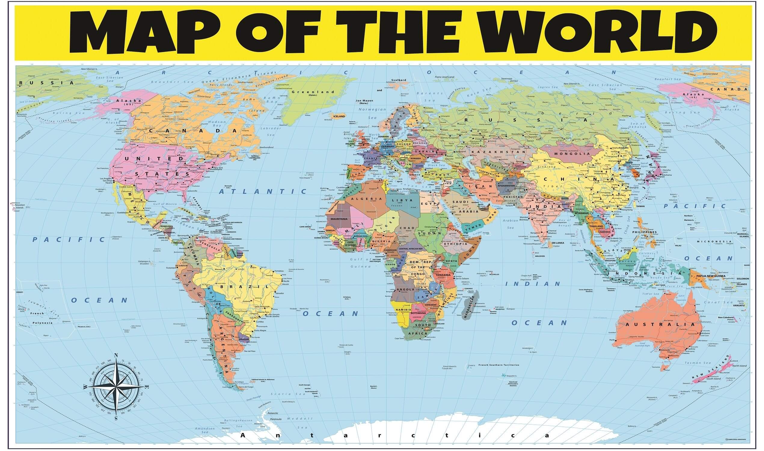 The World Map In Colour Printable