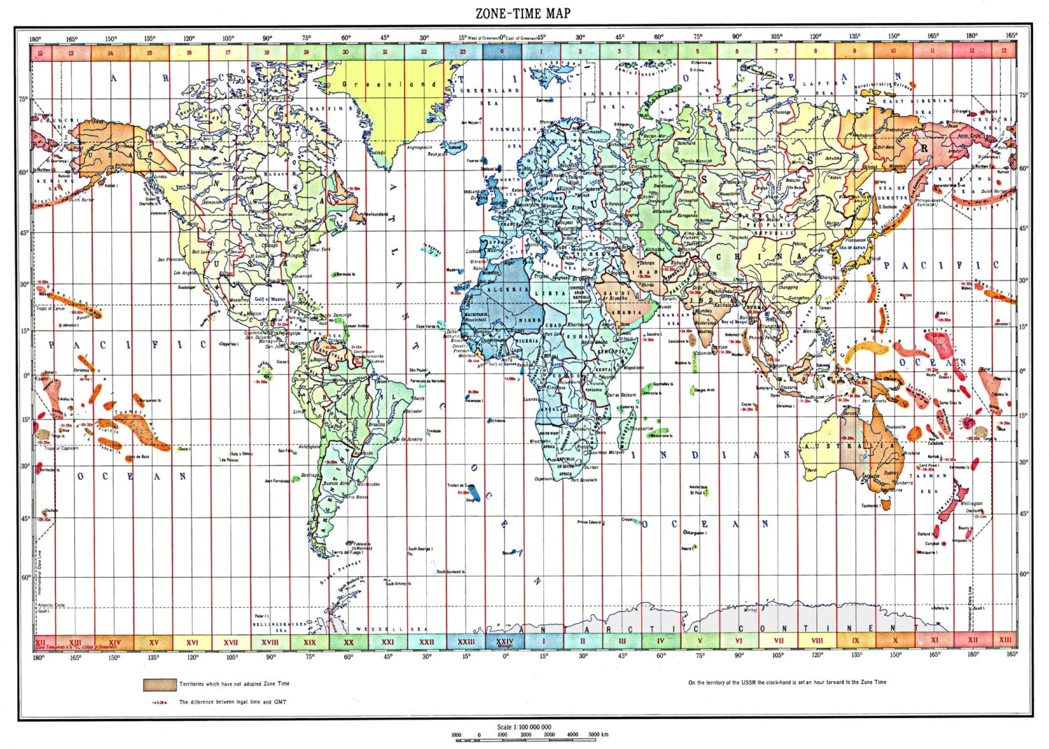 World Map Of The Time Zones Full Color 1893 Print Poster Etsy