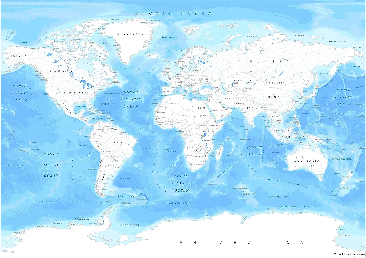 World Map With Oceans And Seas Of The World Map PDF 