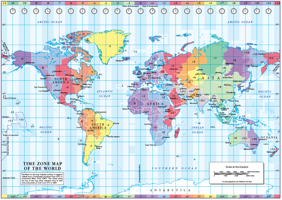 Global Time Zone Map Free Printable