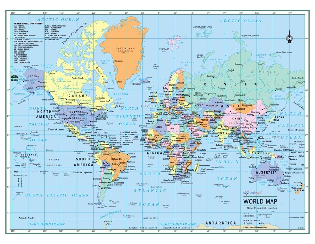 WORLD Wall Map Political Poster 22 x17 LARGE PRINT Laminated EBay