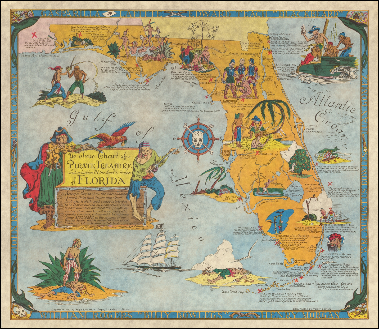 Ye True Chart Of Pirate Treasure Lost Or Hidden In The Land Waters Of Florida Barry Lawrence Ruderman Antique Maps Inc 