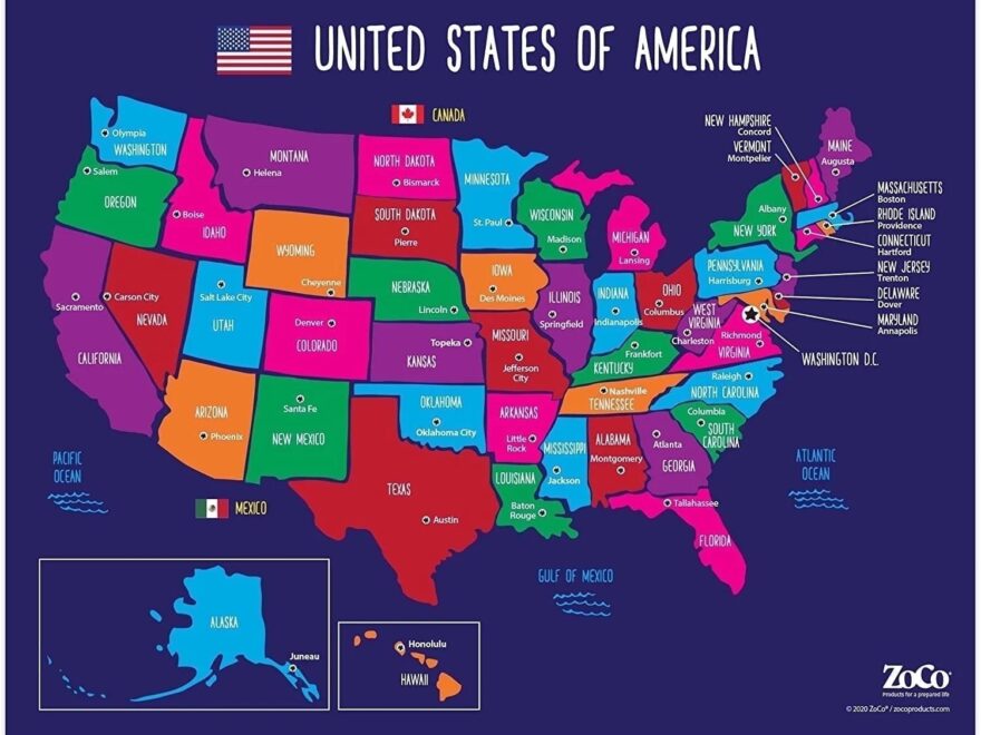 ZoCo Laminated USA Map With State Capitals 17 X 22 Poster Walmart