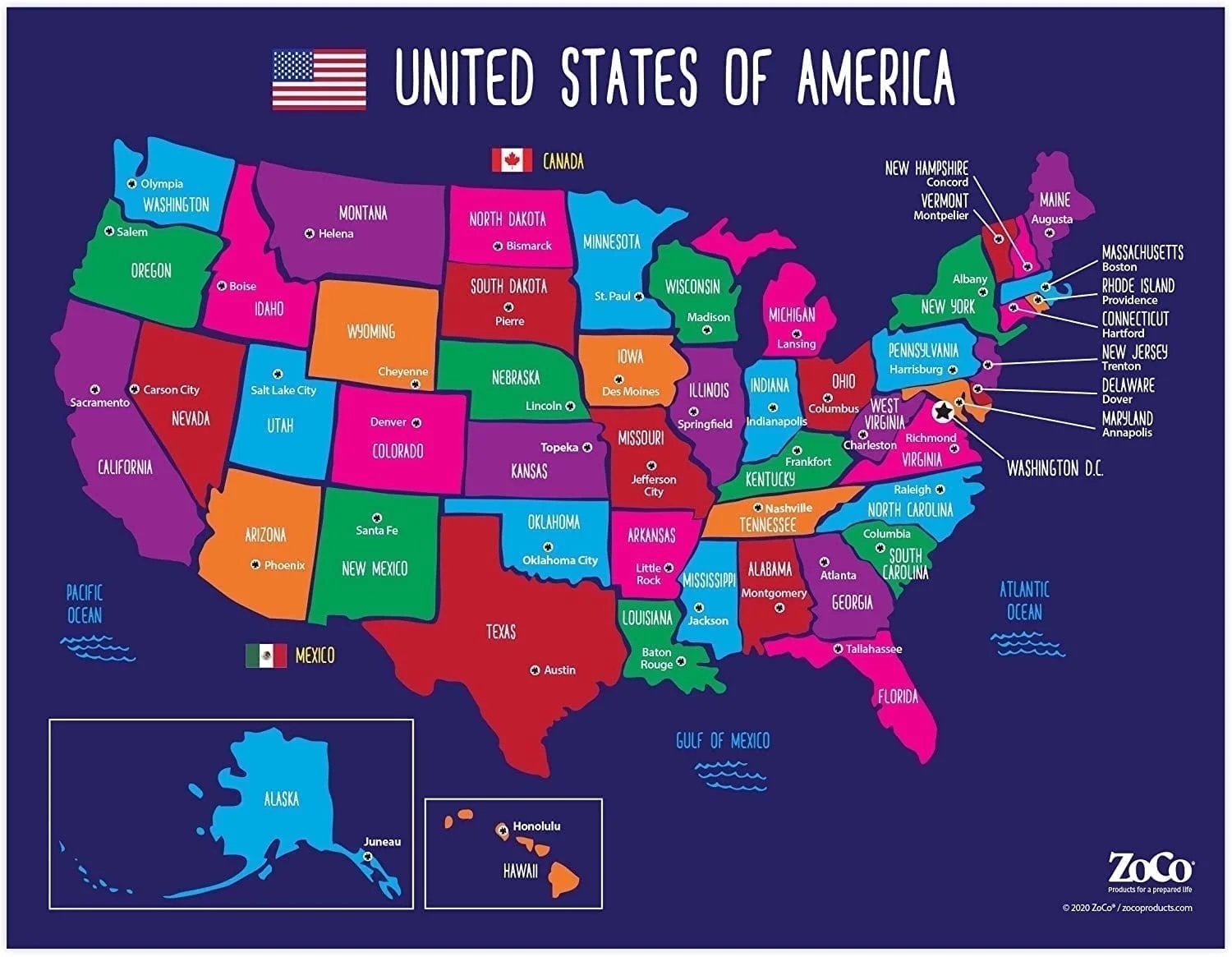 ZoCo Laminated USA Map With State Capitals 17 X 22 Poster Walmart